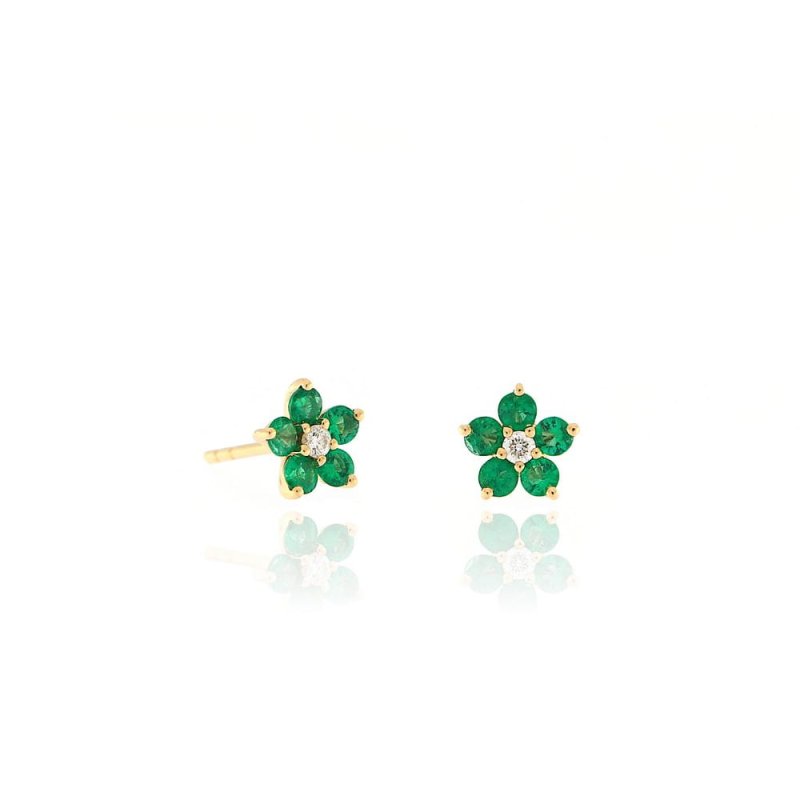 Pendientes oro amarillo flor btes. y esmeraldas