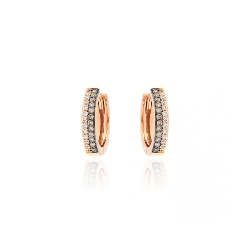 Pendientes aro oro rosa y btes. blancos y marrones