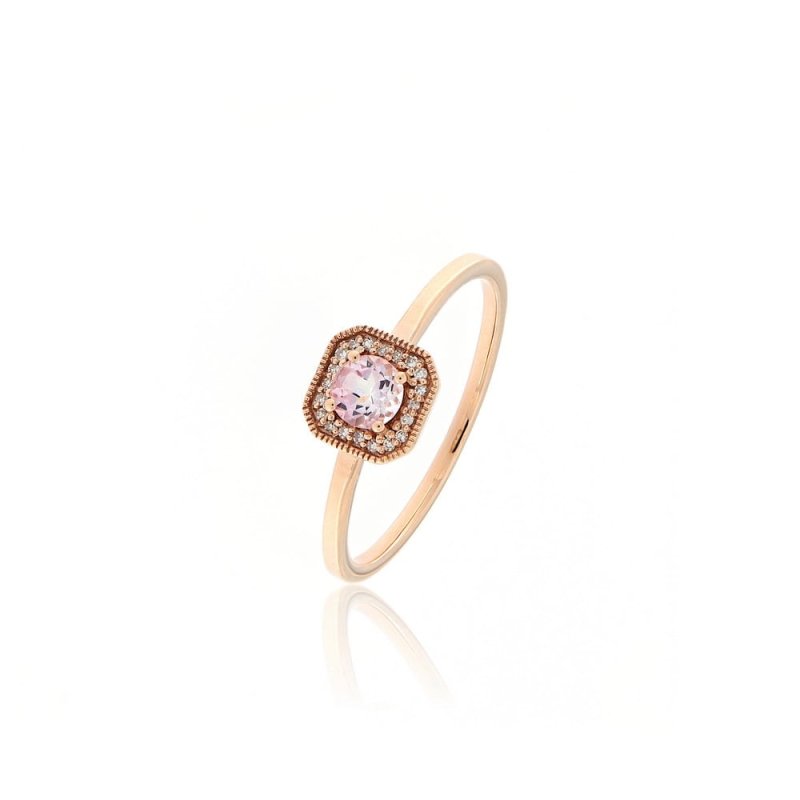 Sortija oro rosa, diamantes y topacio rosa