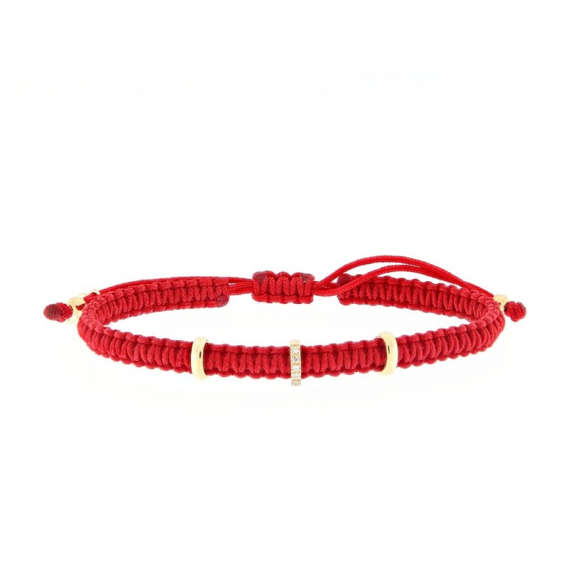 Pulsera macramé roja, 2 óvalos lisos y 1 con btes.