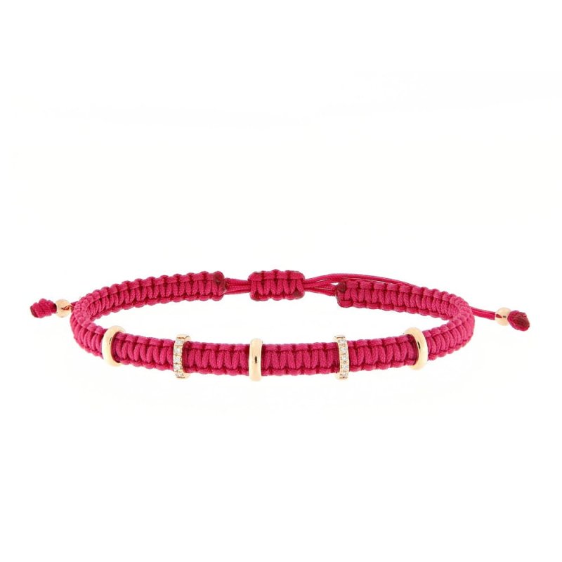 Pulsera macramé rosa, 3 óvalos lisos y 2 con btes.