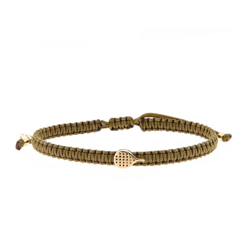 Pulsera hilo macramé verde con raqueta de pádel