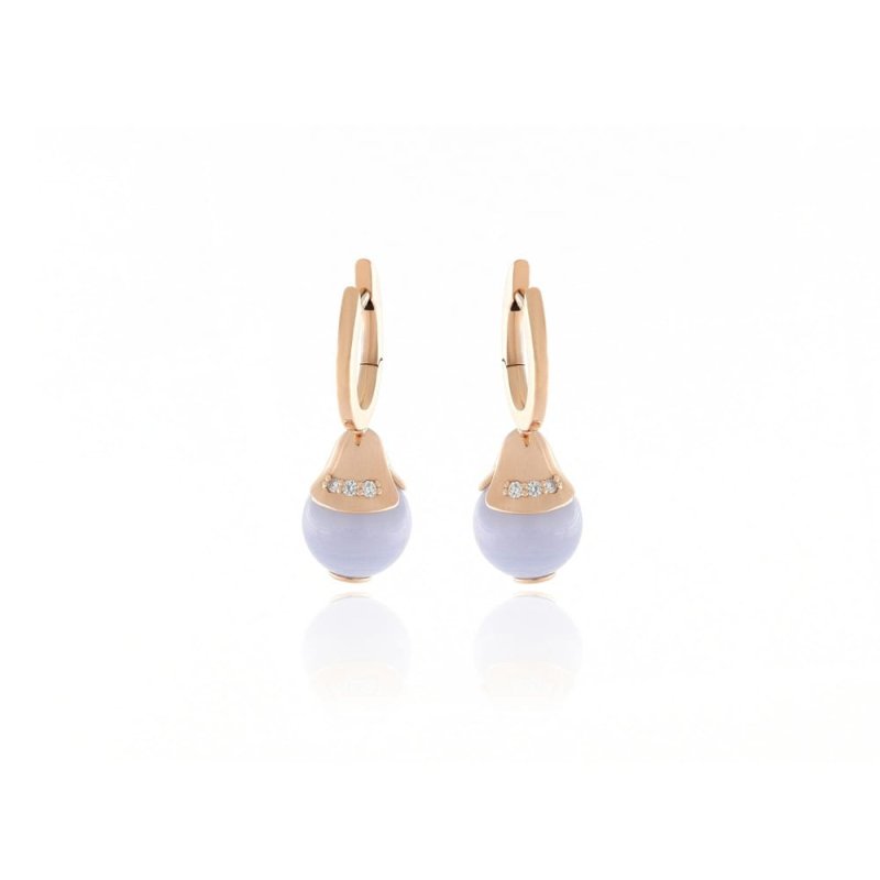 Pendientes oro rosa, brillantes y calcedonia